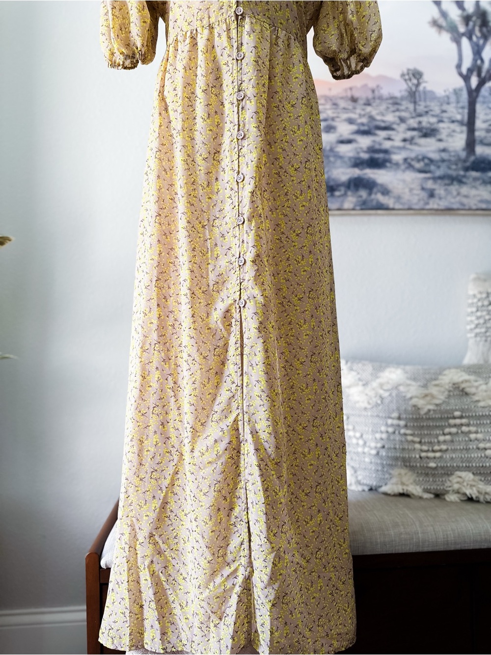 Sunny with a Chance of Blooms meadow floral sheer dreamy maxi dress M - Picture 9 of 9